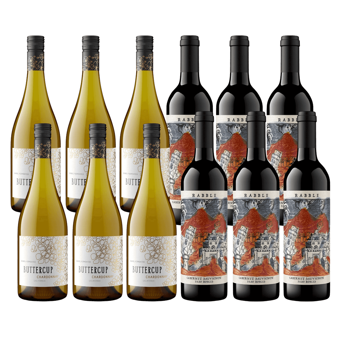 Perfekt vinpakke til hverdag og fest: 6 fl. Buttercup & 6 fl. Rabble