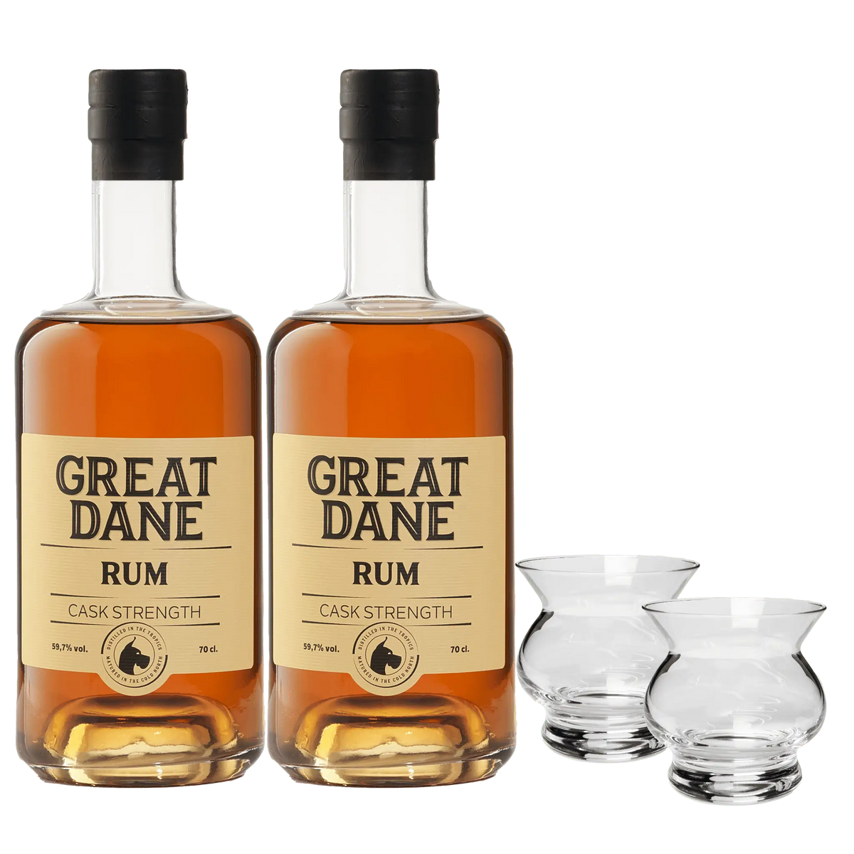 Great Dane Cask Strength Rum Pakke – 2 Flasker + 2 NEAT Romglas