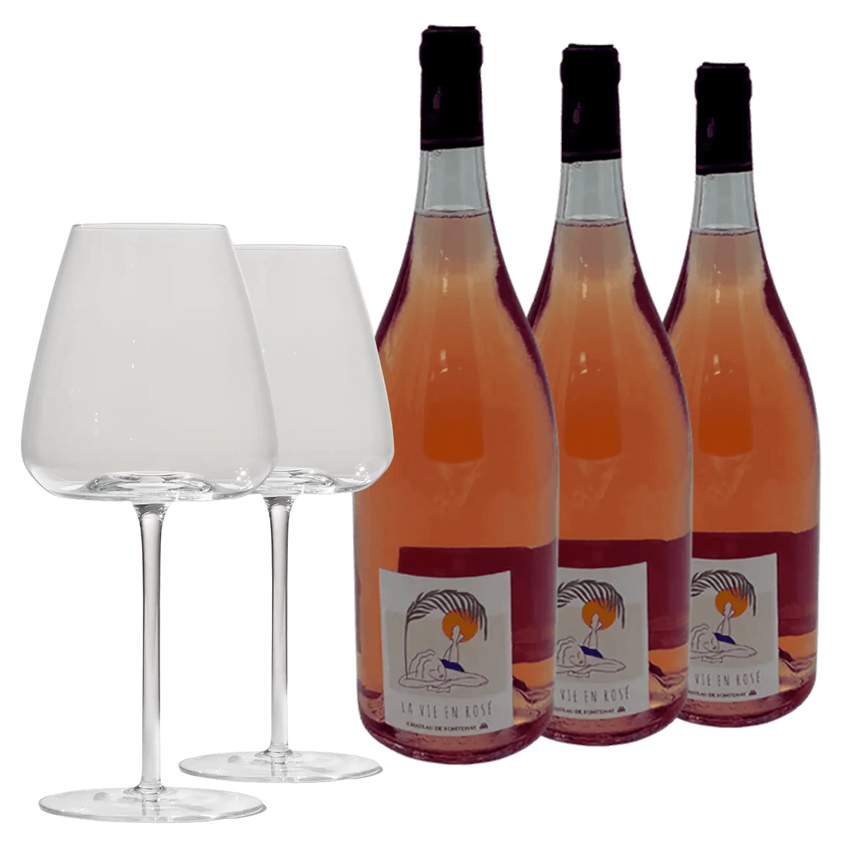 3 Fl. La Vie en Rosé Magnum (1,5 L) + 2 Brilliant Blanco Gläser