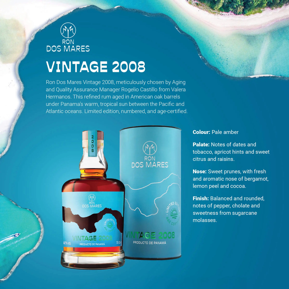Ron Dos Mares Vintage 2008 Vintage Limited Edition 16 År Panama Rom Specs