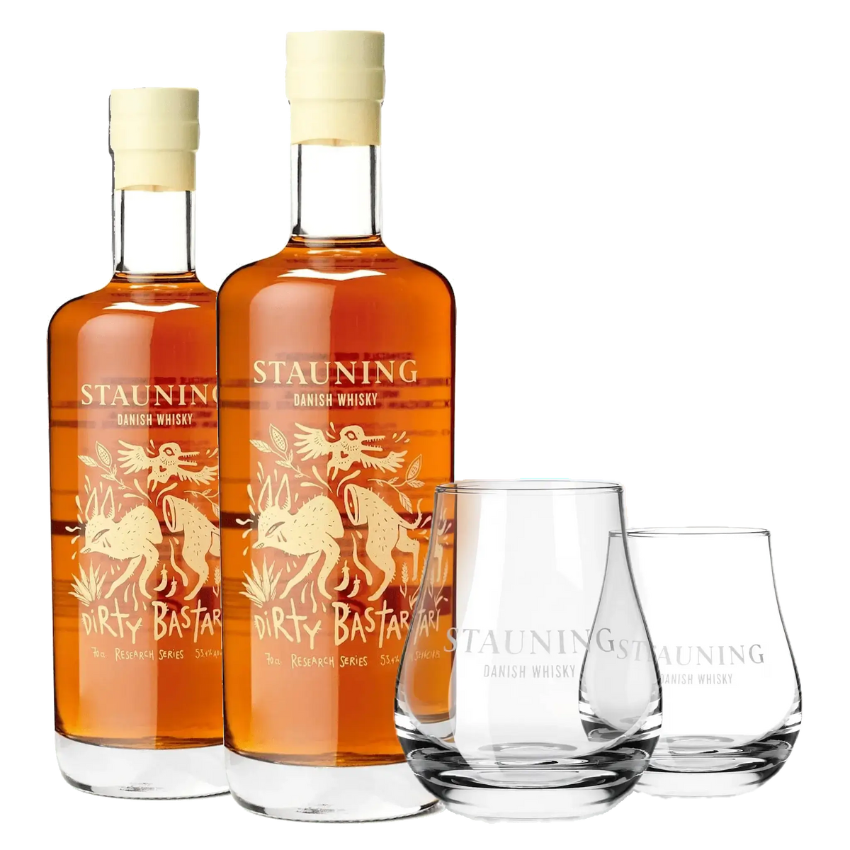 2 fl. Stauning Dirty Bastard + 2 stk. GRATIS Stauning Whiskyglas