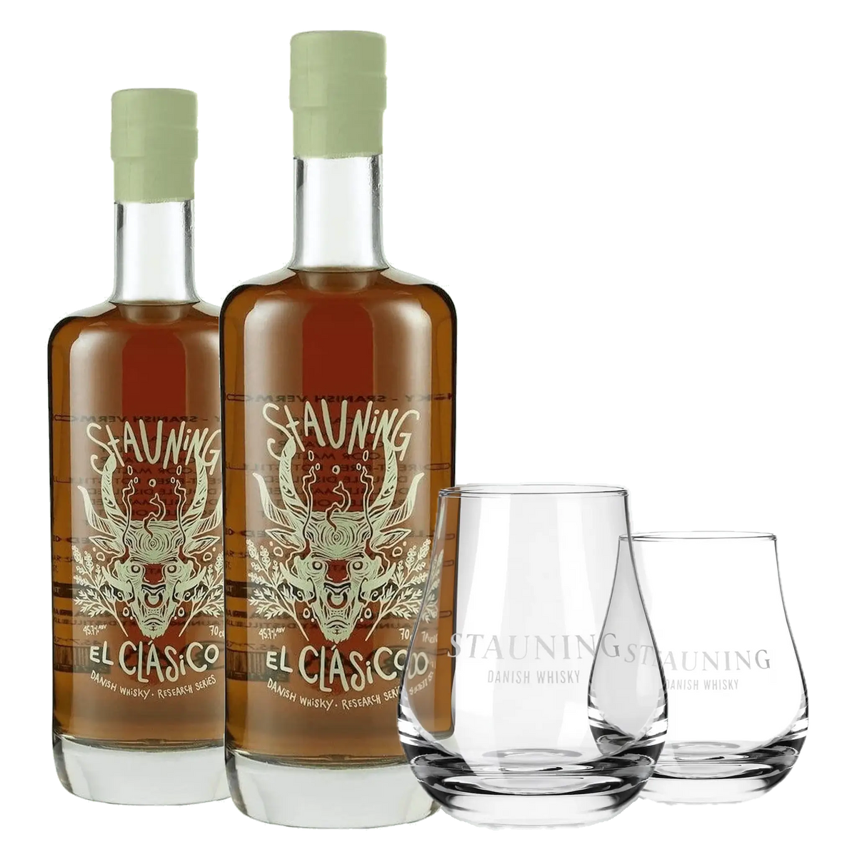 Eksklusiv Stauning-pakke: Dobbelt Stauning El Clásico med GRATIS Whiskyglas