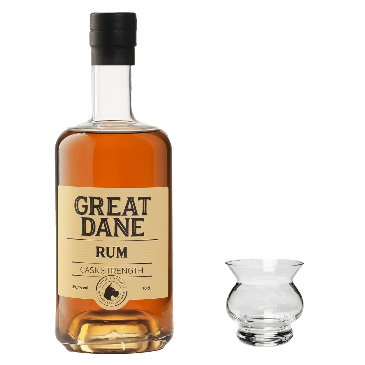 Great Dane Cask Strength Rum & Elite Neat Romglas – Perfekt pakke til romelskere