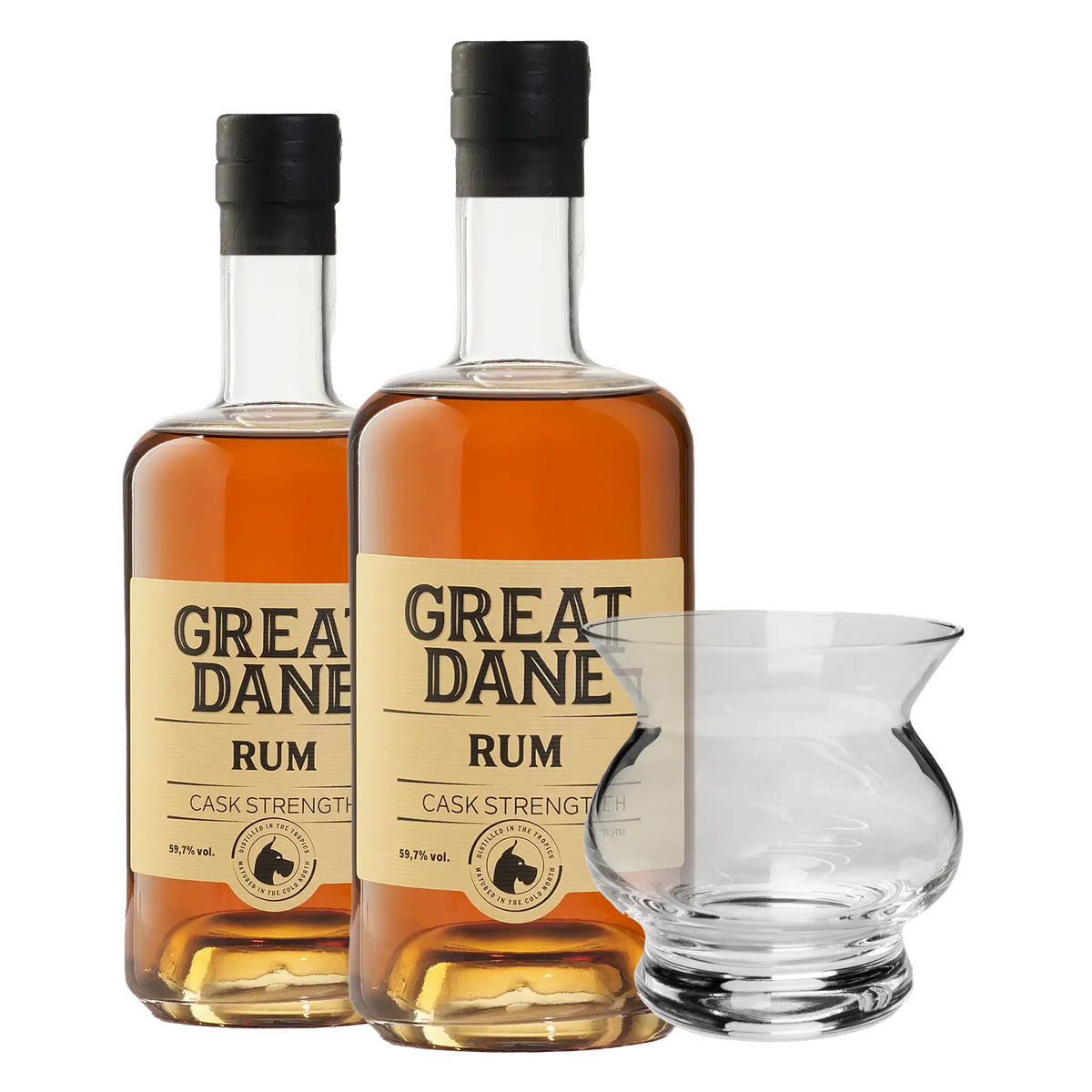 2 fl. Great Dane Cask Strength Rom + GRATIS Great Dane Neat Elite Romglas