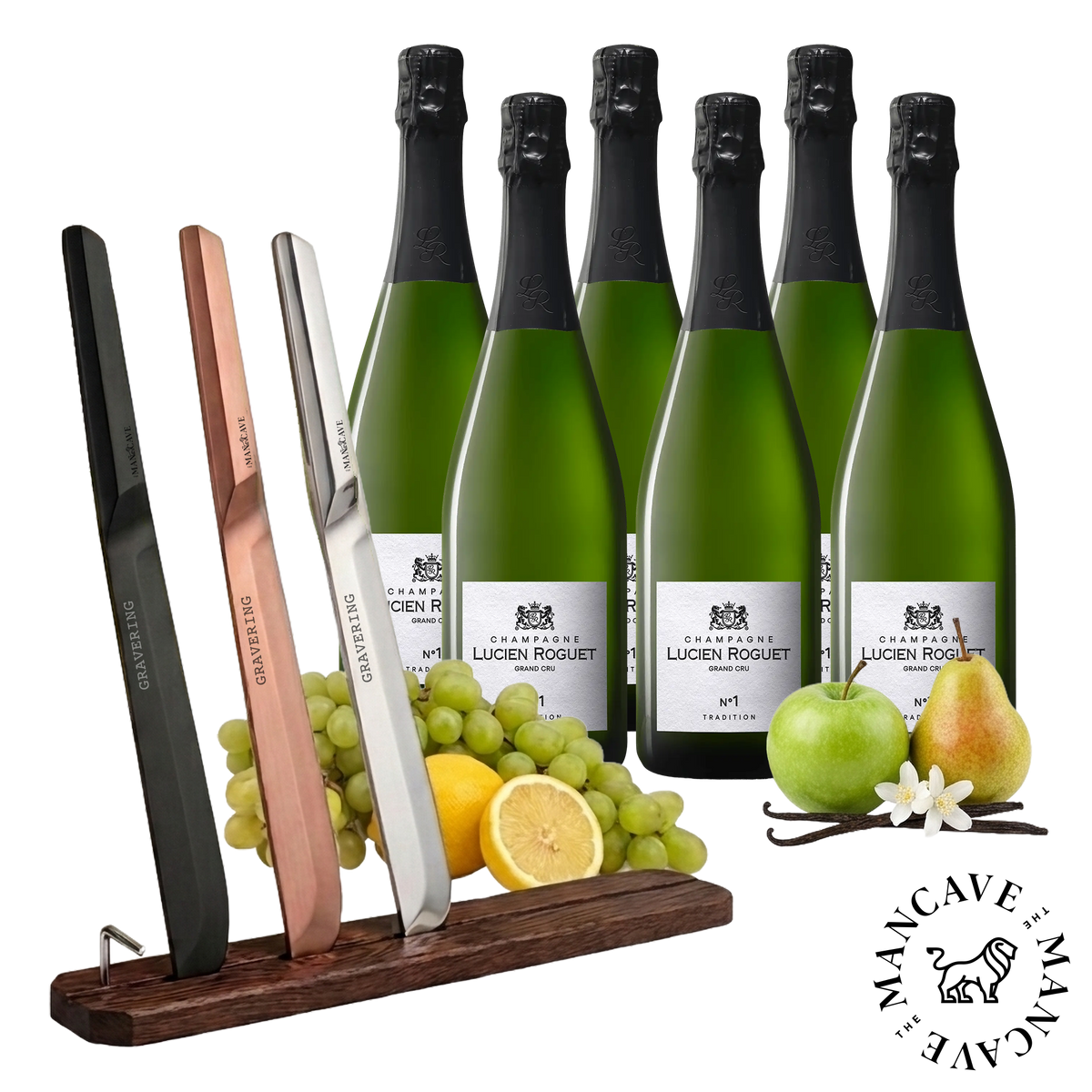 6 Fl. Lucien Roguet Grand Cru Champagne No. 1 Tradition + GRATIS Royal Champagnersäbel