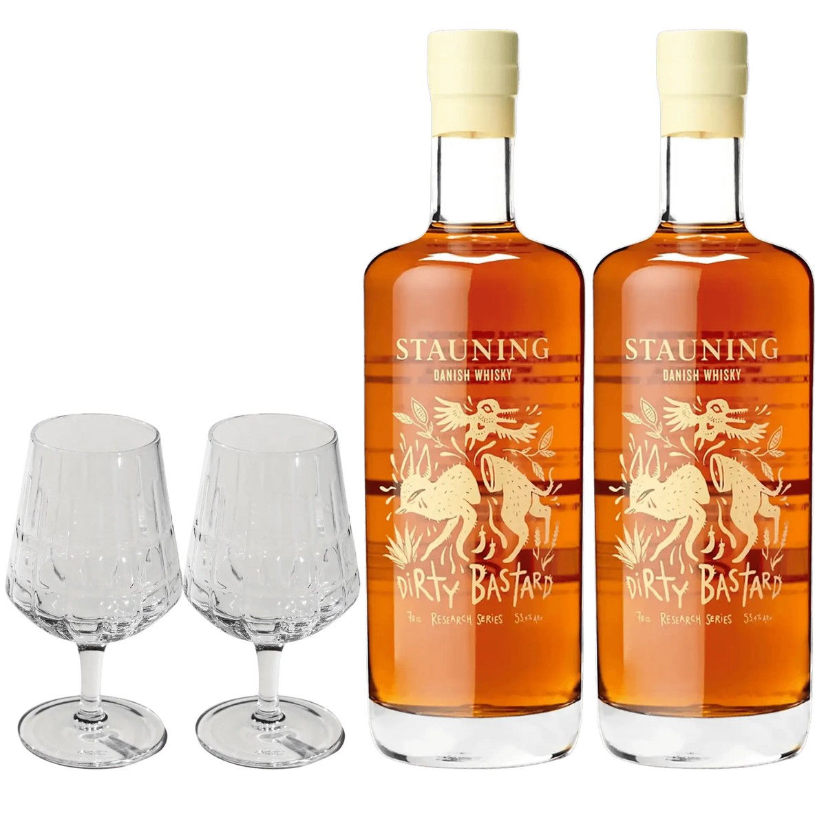 2x Stauning Dirty Bastard + 2x The Bullet Whiskyglas
