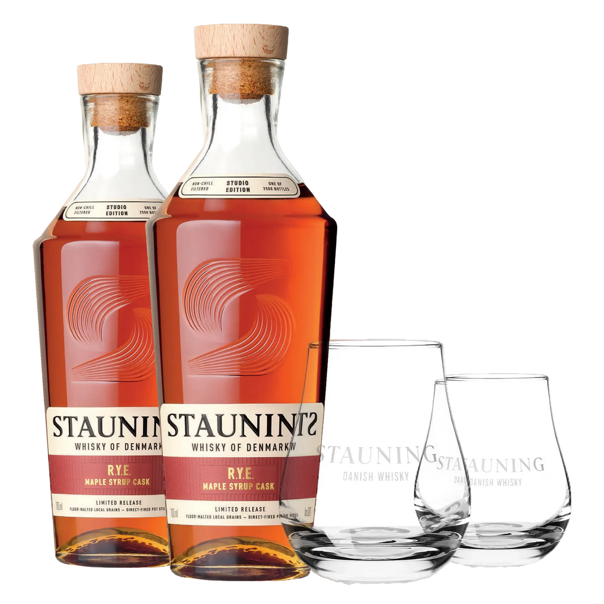 2 fl. Stauning R.Y.E. Maple Sirup Cask + 2 stk. GRATIS Stauning Whiskyglas