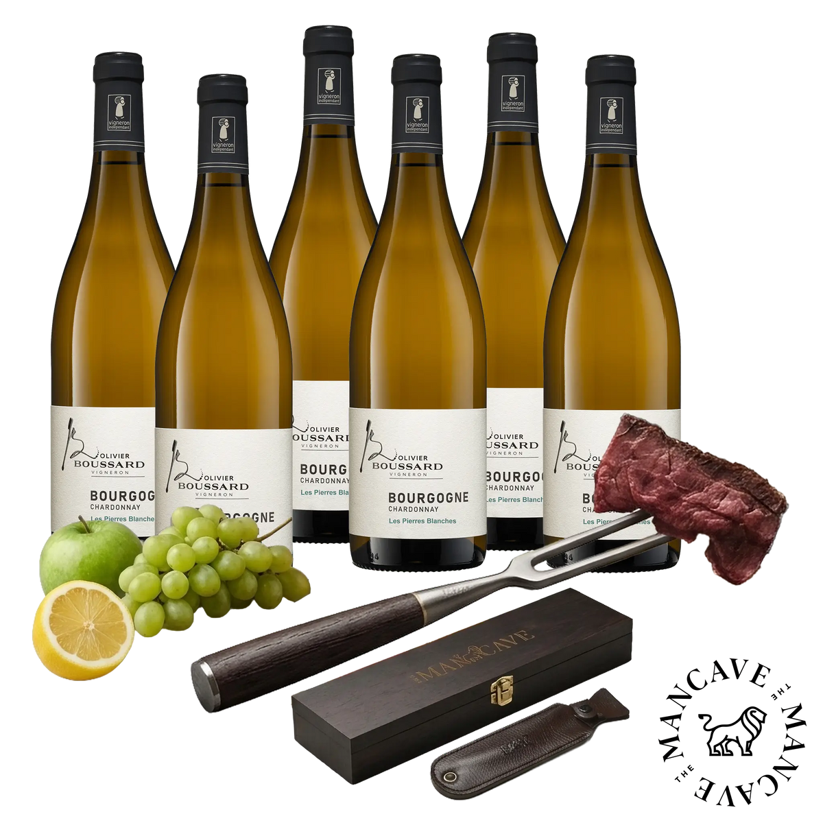 6 fl. Boussard Bourgogne Chardonnay Les Pierres Blanches 2025 + GRATIS Premium Meat Fork